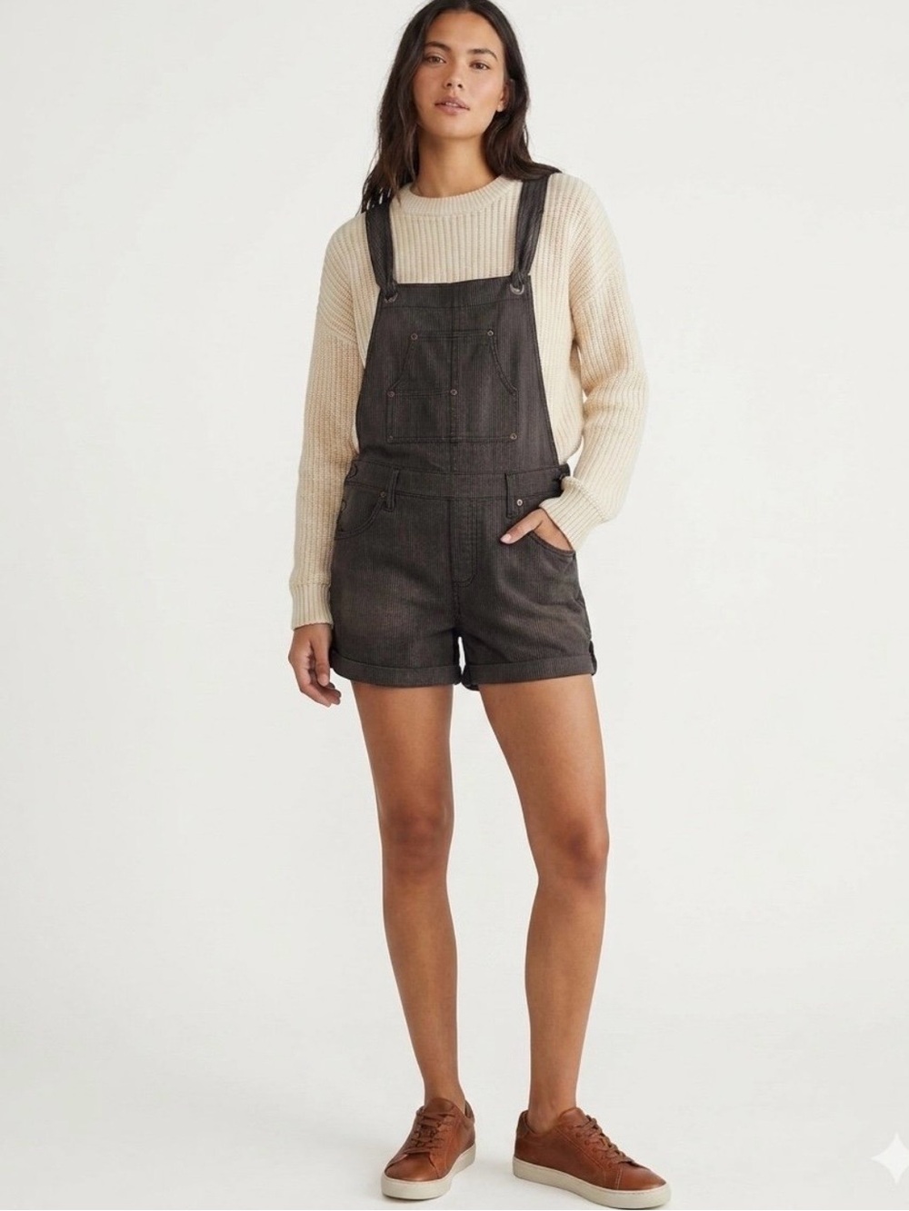 Free People Brown Short Denim Overalls